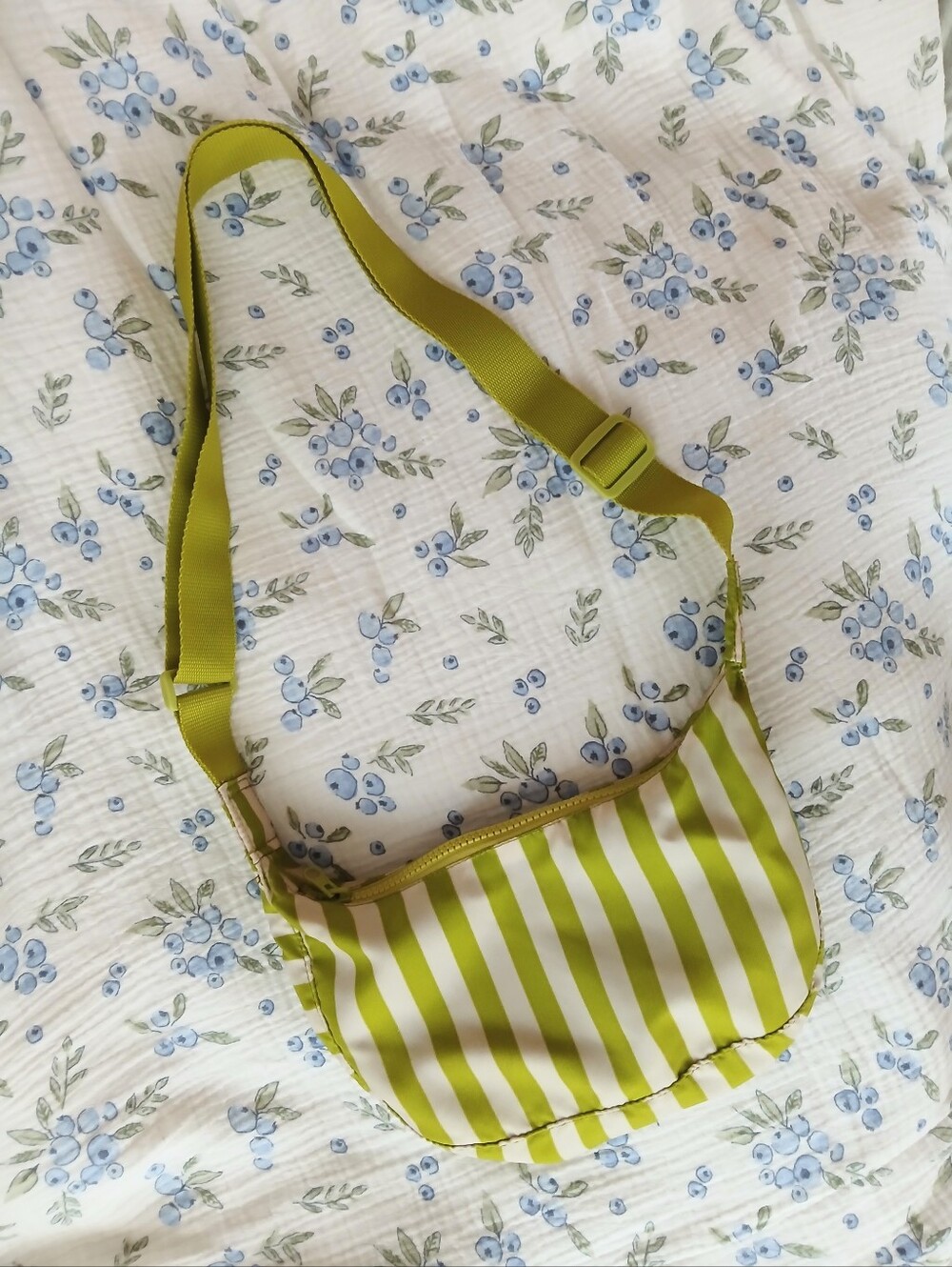 Green Striped Sling Crossbody Bag